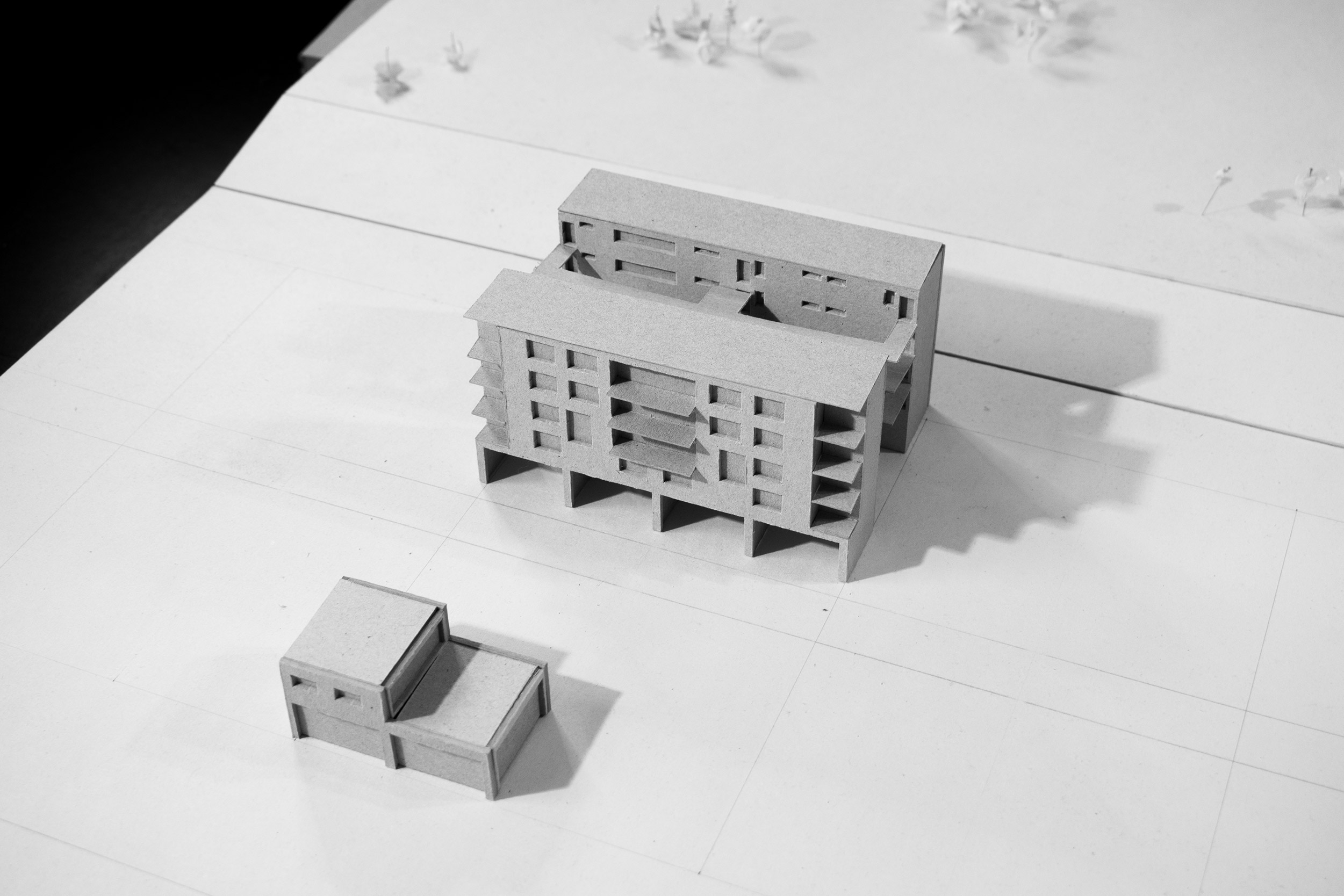 Ein Architekturmodell von Hubert Matthaeus Pfaffenbichler, im Rahmen von Studio Wohnbau auf der Technischen Universität Wien